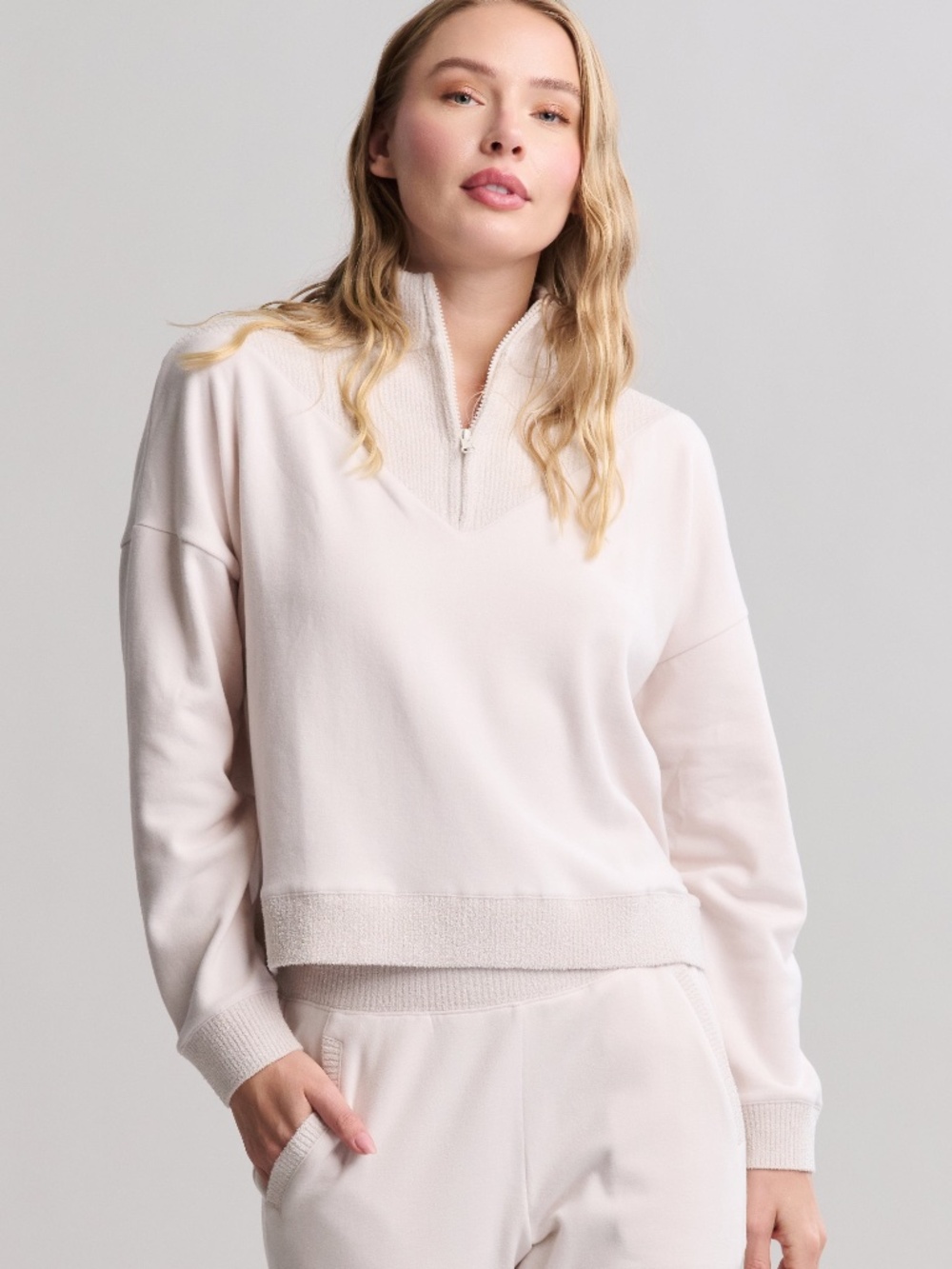 Barefoot Dreams Brushed Fleece CozyChic Ultra Lite Rib 1/2 Zip Pullover XL NWT